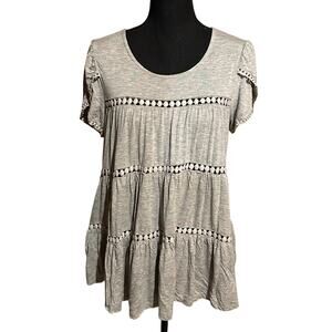 Lumie Crochet Striped Flouncy Casual Gray Top Women's XS